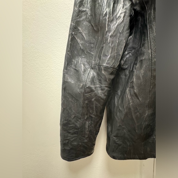 John Varvatos Collection Crinkled Black Leather Jacket Size 46 - Picture 4 of 5